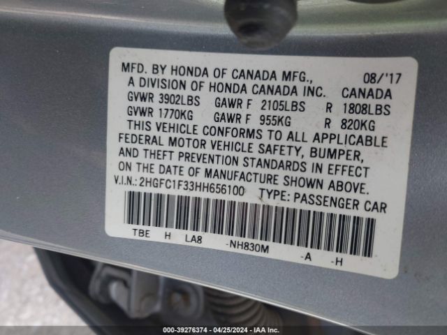 2HGFC1F33HH656100 Honda Civic Ex-t