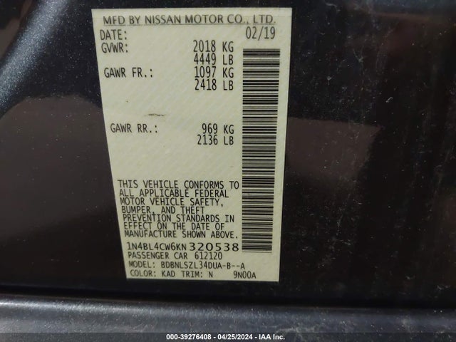 Nissan Altima 2.5 Sr 2019 1N4BL4CW6KN320538 Image 9