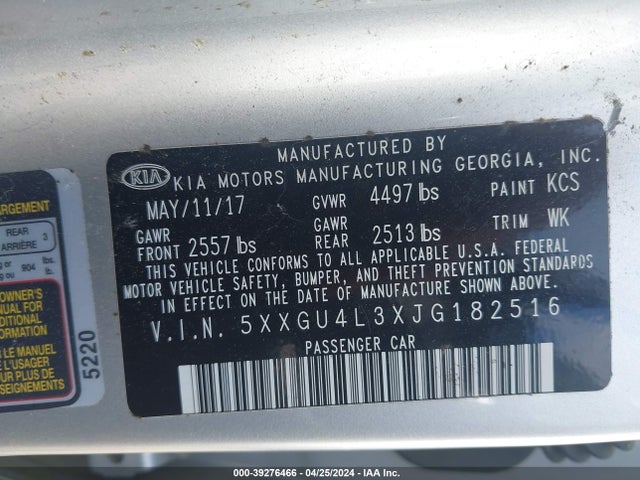 KIA OPTIMA EX 2018 5XXGU4L3XJG182516 Image 9