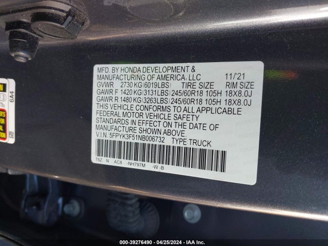 Honda Ridgeline Rtl 2022 5FPYK3F51NB006732 Image 9