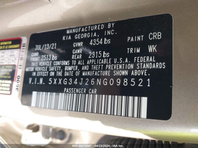 5XXG34J26NG098521 KIA K5 EX