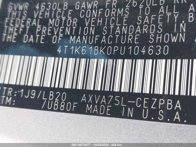 4T1K61BK0PU104630 Toyota Camry Xse Awd