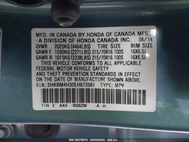 Honda CR-V LX 2014 2HKRM4H30EH673981 Image 9