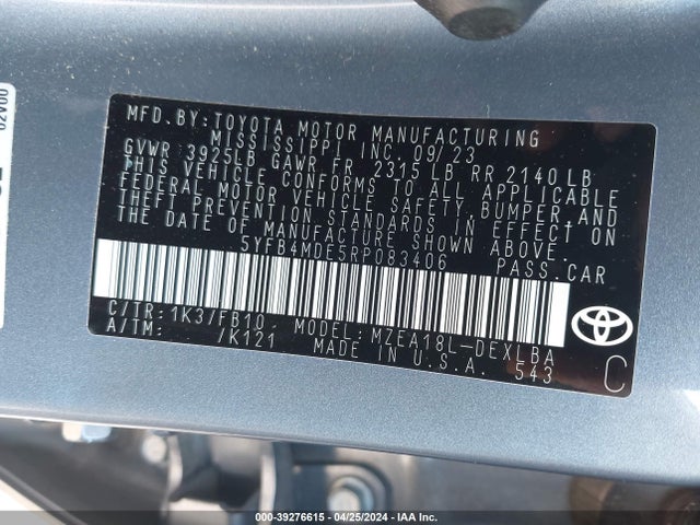 Toyota COROLLA LE 2024 5YFB4MDE5RP083406 Image 9