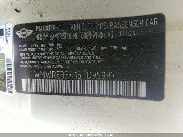 2005 MINI COOPER S WMWRE33415TD95997 Photo 8