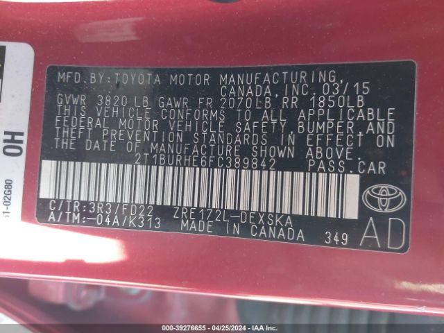 2T1BURHE6FC389842 Toyota Corolla S Plus