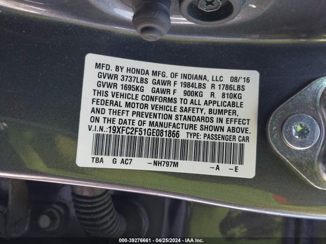 Honda Civic Lx 2016 19XFC2F51GE081866 Image 9