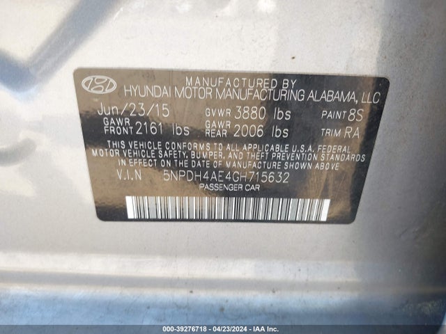 Hyundai ELANTRA SE 2016 5NPDH4AE4GH715632 Image 9