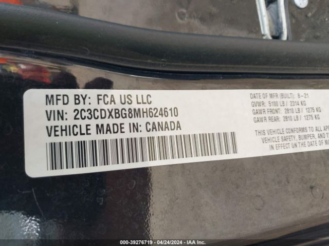 2C3CDXBG8MH624610 Dodge Charger Sxt Rwd