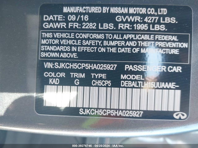 SJKCH5CP5HA025927 Infiniti Qx30 Sport
