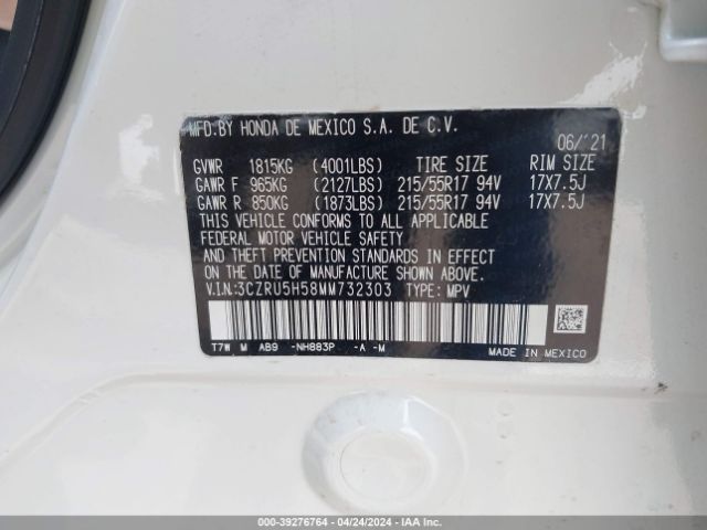 3CZRU5H58MM732303 Honda Hr-v 2wd Ex
