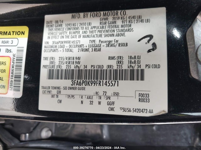 Ford Fusion Titanium 2015 3FA6P0K99FR145571 Image 9
