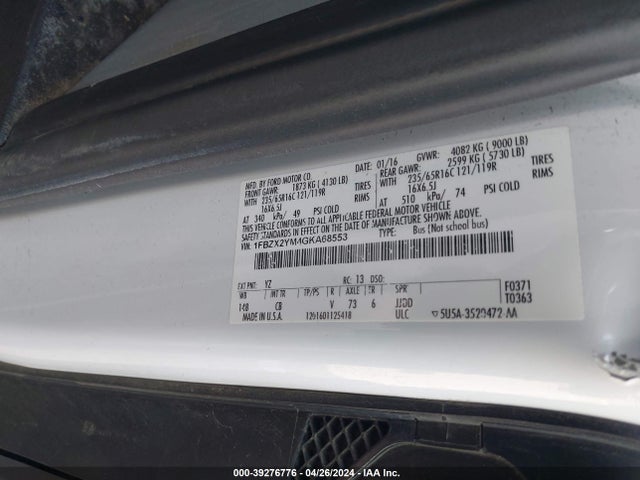 Ford Transit-350 Xlt 2016 1FBZX2YM4GKA68553 Image 9