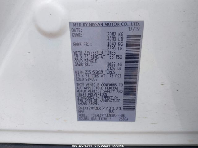 5N1AT2MT2LC772171 Nissan Rogue Sl Fwd