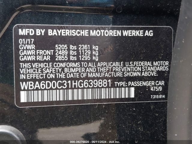 WBA6D0C31HG639881 BMW 640i Gran Coupe