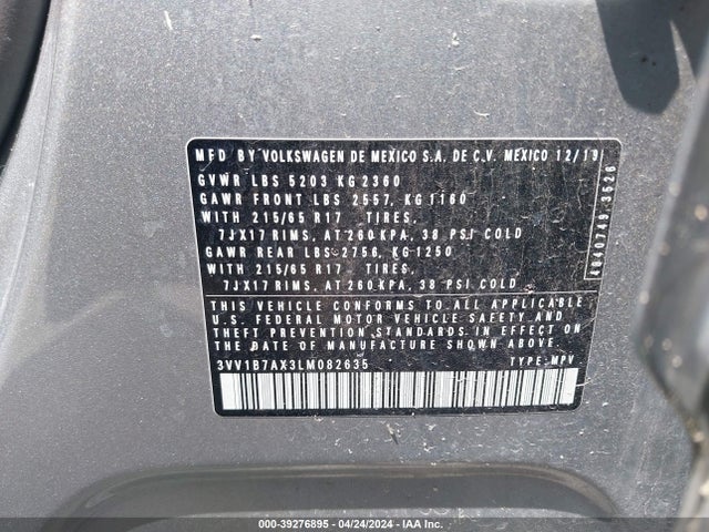 3VV1B7AX3LM082635 Volkswagen Tiguan 2.0t S