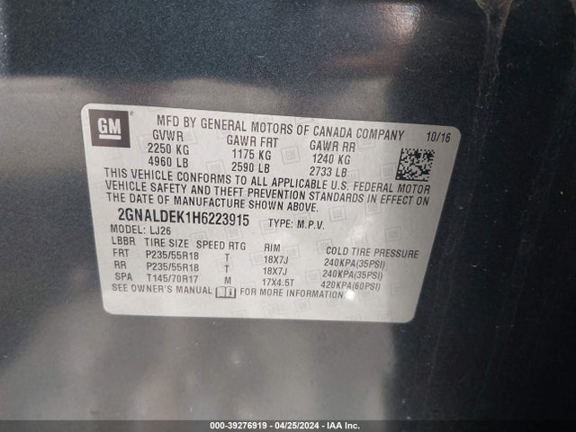 Chevrolet Equinox Premier 2017 2GNALDEK1H6223915 Image 9