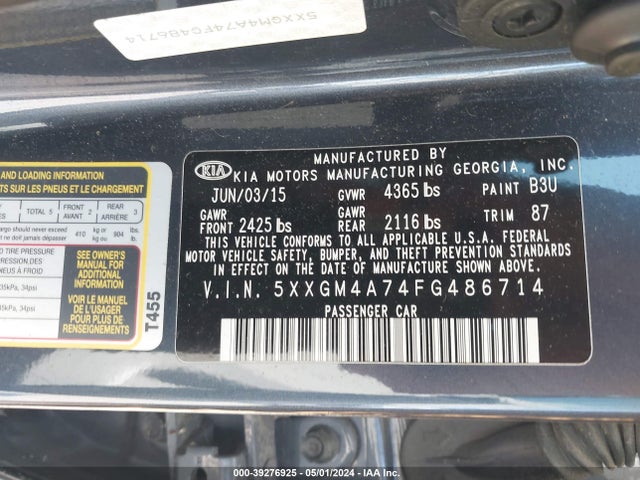 KIA Optima Lx 2015 5XXGM4A74FG486714 Image 9