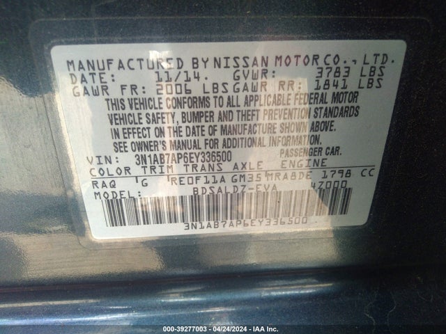 Nissan SENTRA SV 2014 3N1AB7AP6EY336500 Image 9
