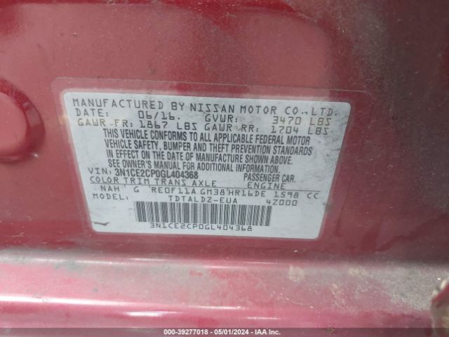 3N1CE2CP0GL404368 Nissan Versa Note S (sr)/s Plus/sl/sr/sv
