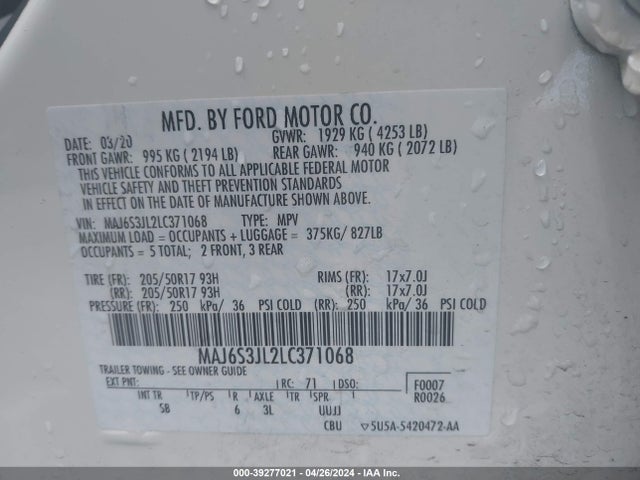 Ford Ecosport Ses 2020 MAJ6S3JL2LC371068 Image 9