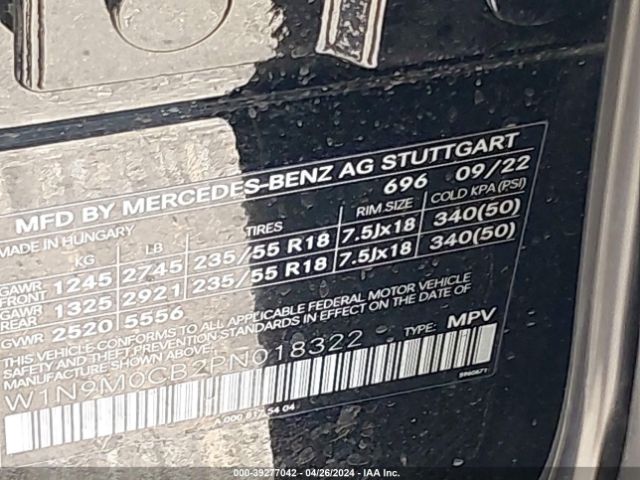 W1N9M0CB2PN018322 Mercedes-Benz Eqb 250 Suv