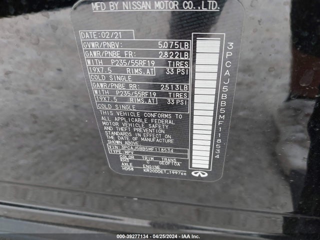 3PCAJ5BB5MF118534 Infiniti Qx50 Luxe Awd