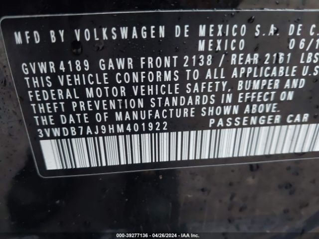 3VWDB7AJ9HM401922 Volkswagen Jetta 1.4t Se