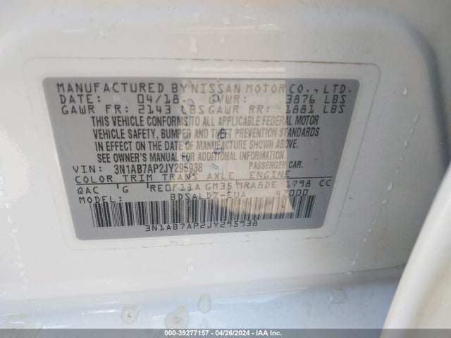Nissan SENTRA SV 2018 3N1AB7AP2JY295938 Image 9