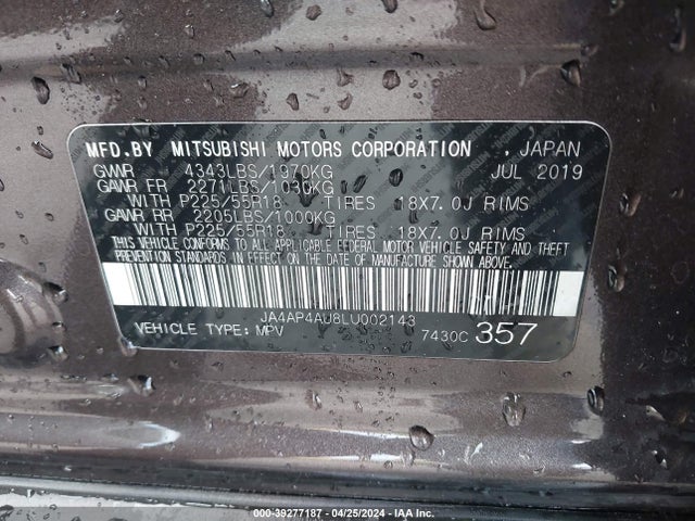 JA4AP4AU8LU002143 Mitsubishi Outlander Sport 2.0 Se