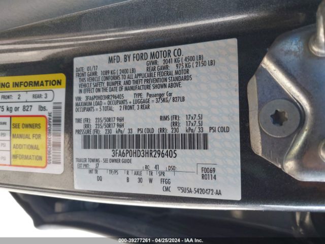 3FA6P0HD3HR296405 Ford FUSION SE