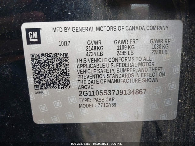 Chevrolet IMPALA 1LT 2018 2G1105S37J9134867 Image 9