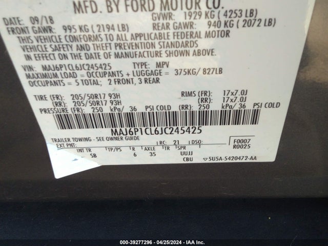 Ford Ecosport Ses 2018 MAJ6P1CL6JC245425 Image 9