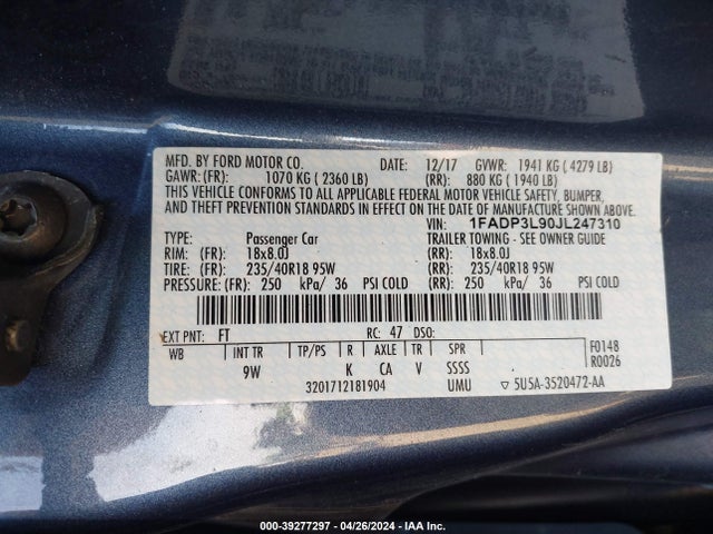Ford FOCUS ST 2018 1FADP3L90JL247310 Image 9