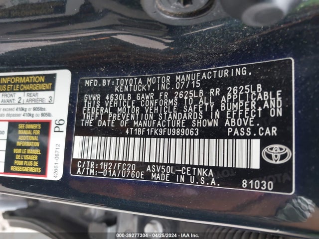 Toyota CAMRY LE 2015 4T1BF1FK9FU989063 Image 9