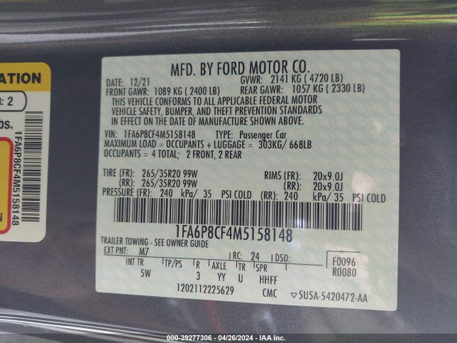 Ford Mustang Gt Premium Fastback 2021 1FA6P8CF4M5158148 Image 9