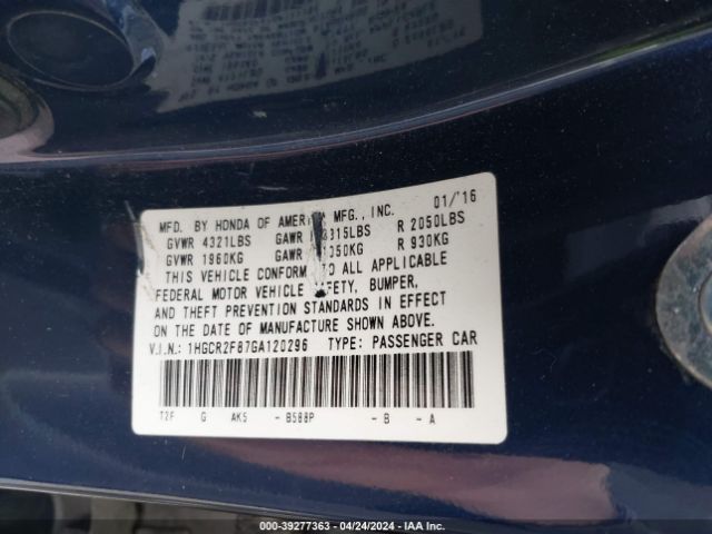 1HGCR2F87GA120296 Honda Accord Ex-l