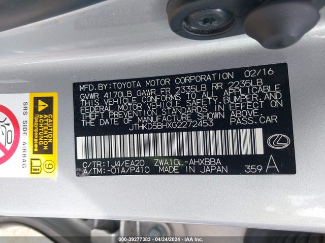 JTHKD5BHXG2272453 Lexus CT 200H