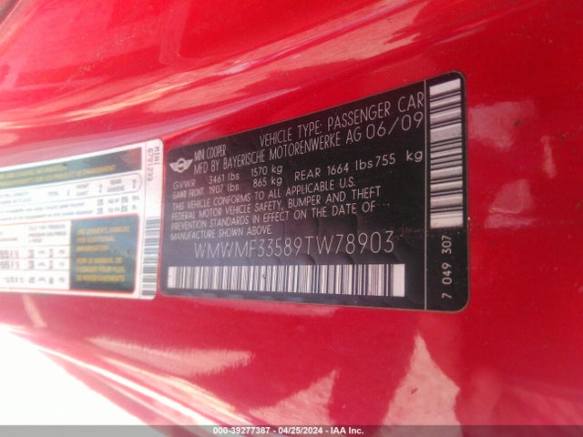 2009 MINI COOPER WMWMF33589TW78903 Photo 8