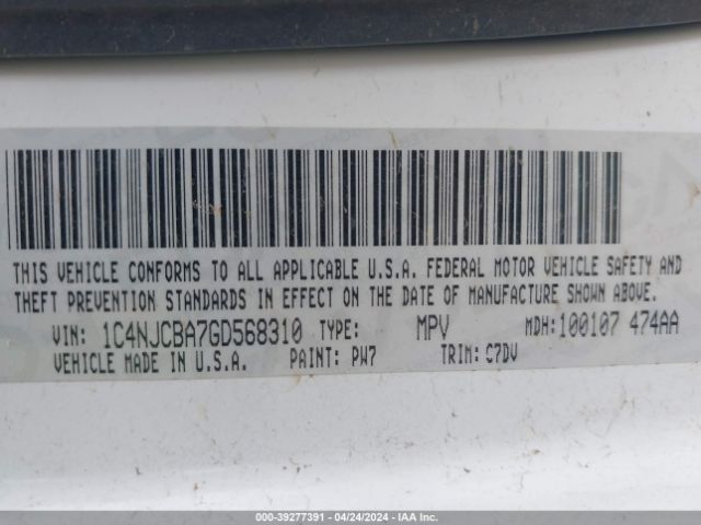 1C4NJCBA7GD568310 Jeep Compass Sport