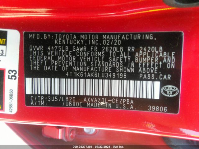 2020 TOYOTA CAMRY 4T1K61AK6LU349198 Photo 8