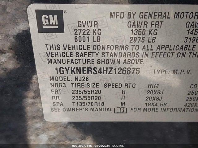 1GYKNERS4HZ126875 Cadillac Xt5 Premium Luxury