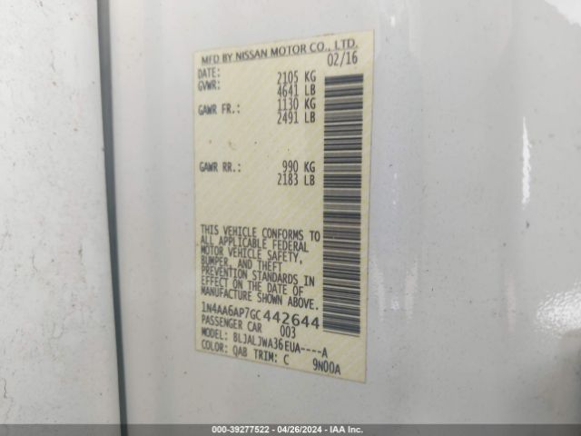 1N4AA6AP7GC442644 Nissan Maxima 3.5 Sv