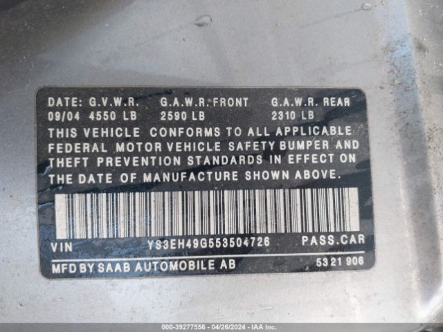 2005 SAAB 9-5 YS3EH49G553504726 Photo 8