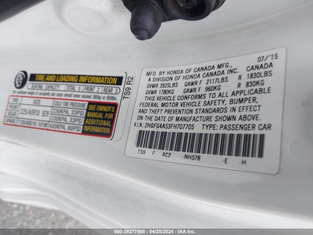 Honda CIVIC SI 2015 2HGFG4A53FH707705 Image 9