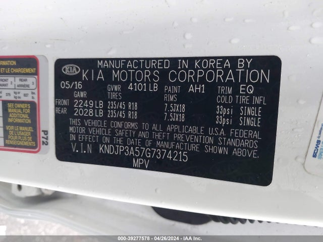 KIA SOUL + 2016 KNDJP3A57G7374215 Image 9