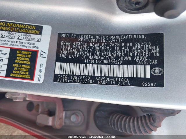 Toyota CAMRY SE 2017 4T1BF1FK1HU781228 Image 9
