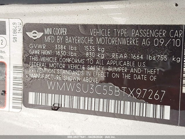 2011 MINI COOPER WMWSU3C55BTX97267 Photo 8