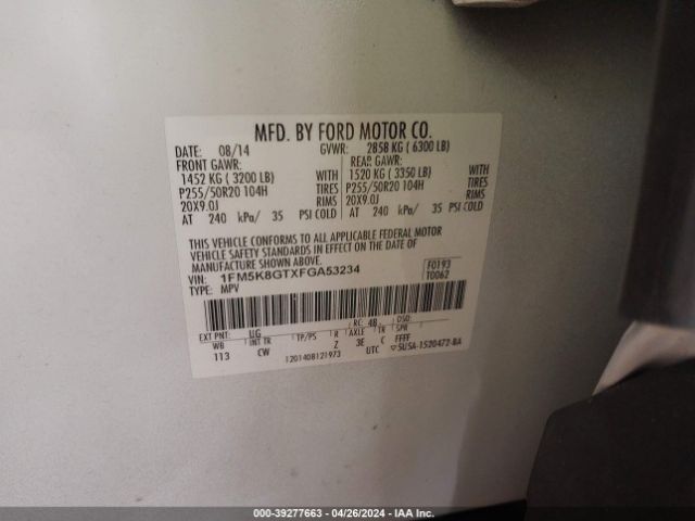 1FM5K8GTXFGA53234 Ford EXPLORER SPORT