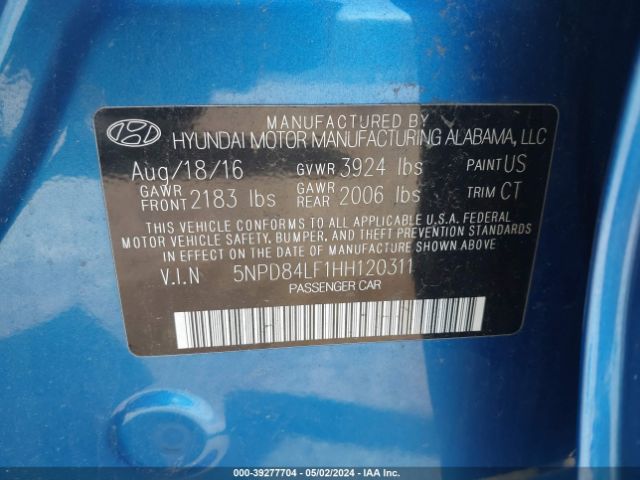 5NPD84LF1HH120311 Hyundai Elantra Limited